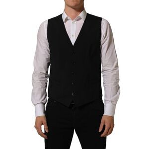 Dolce & Gabbana Black Wool Stretch Waistcoat Formal Dress Men's Vest